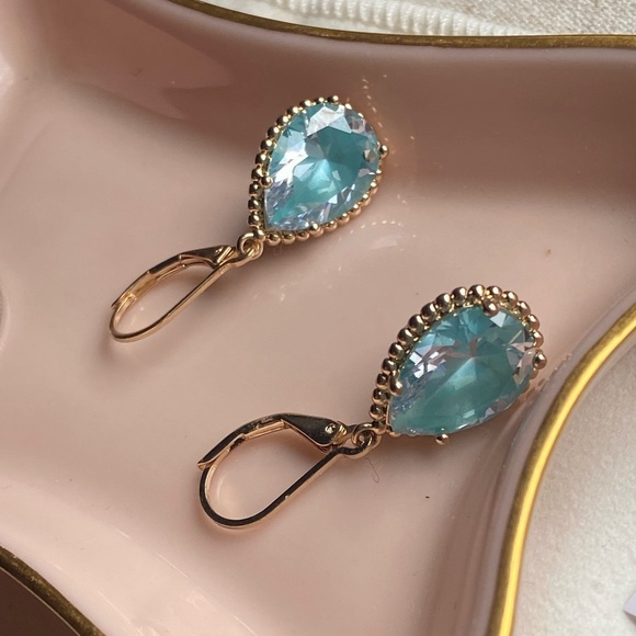 SOLID brass dangle crystal earrings - Picture 6 of 14